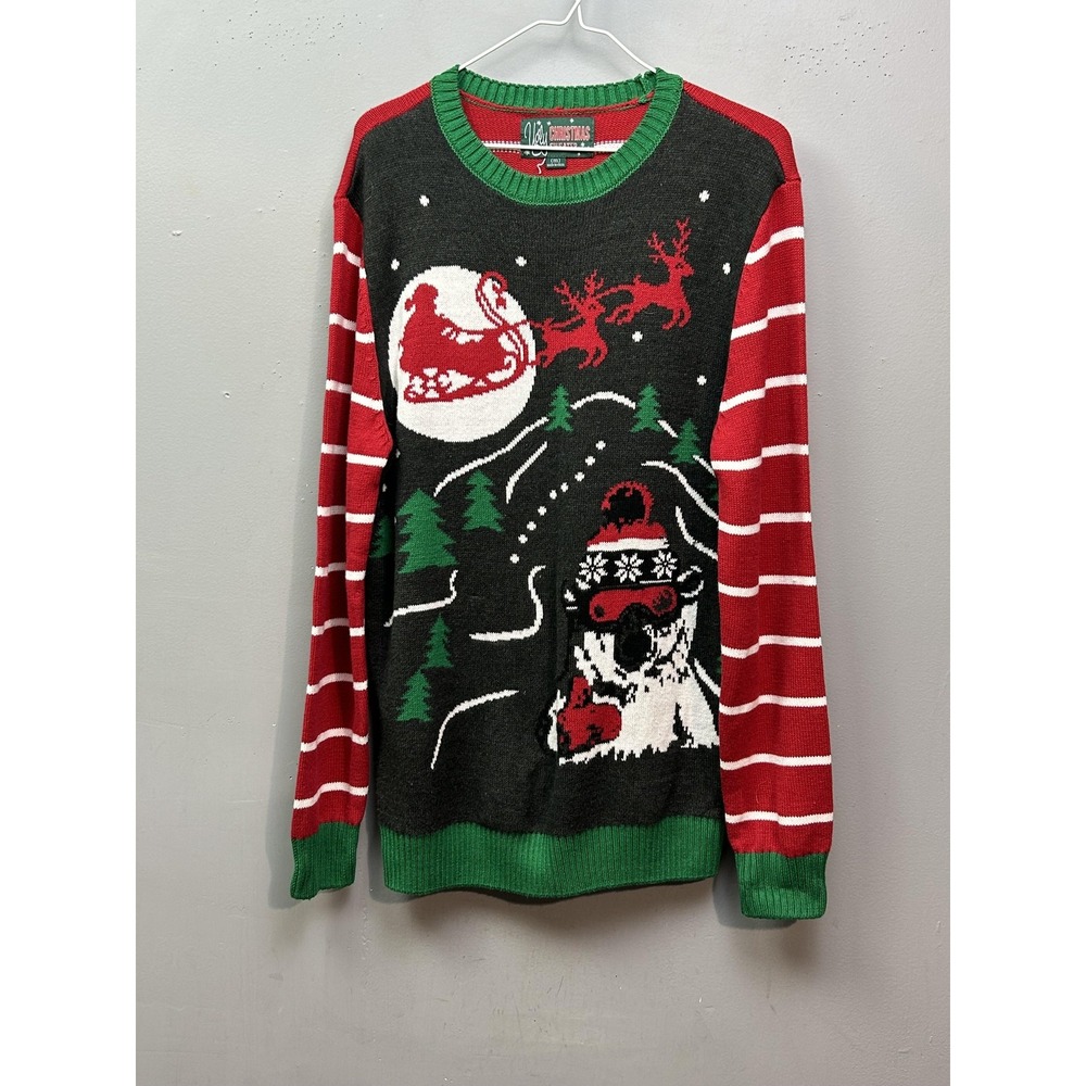 Ugly‎ Christmas Sweater Sweater Mens Medium Black Red Xmas Polar Bear Ski Santa